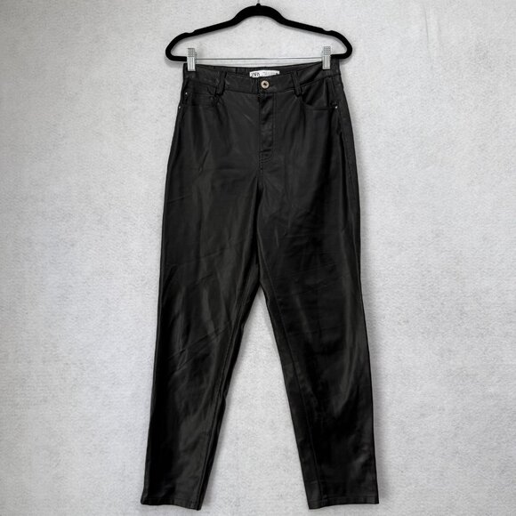 Zara Pants - Zara Pants Womens Medium Black High Rise Faux Leather Slim Fit 5 Pocket Stretch